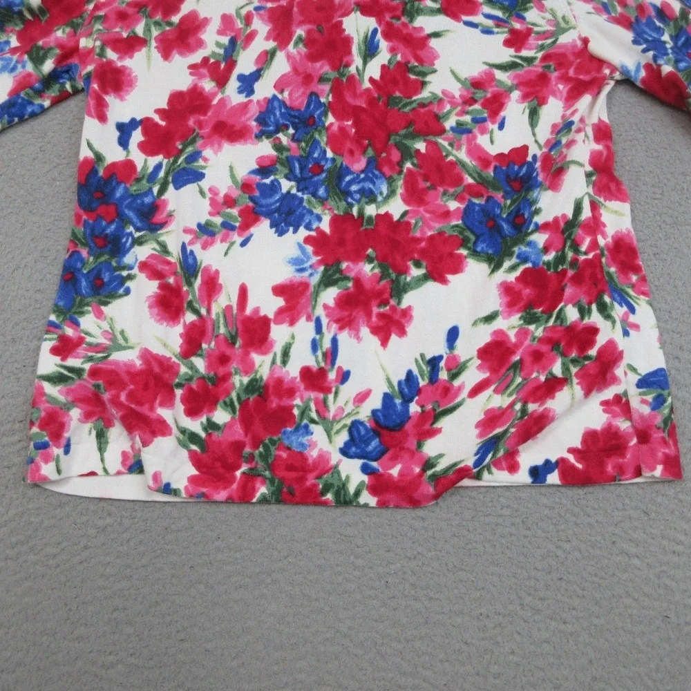 Talbots Cardigan Sweater Womens Large Multicolor‎ Floral V Neck Short Sleeve